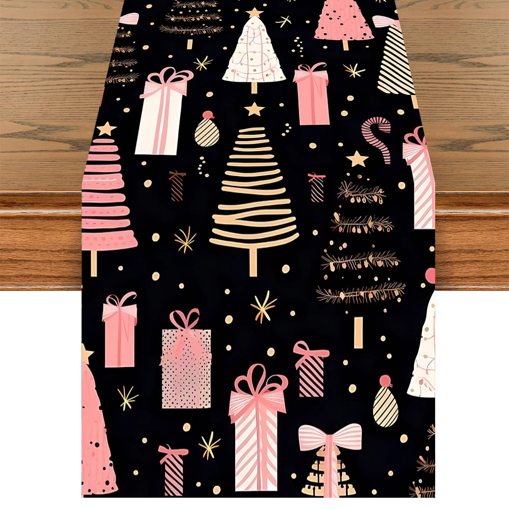 Christmas Table Runner - Noel Masa Örtüsü Pembe Noel Ağacı